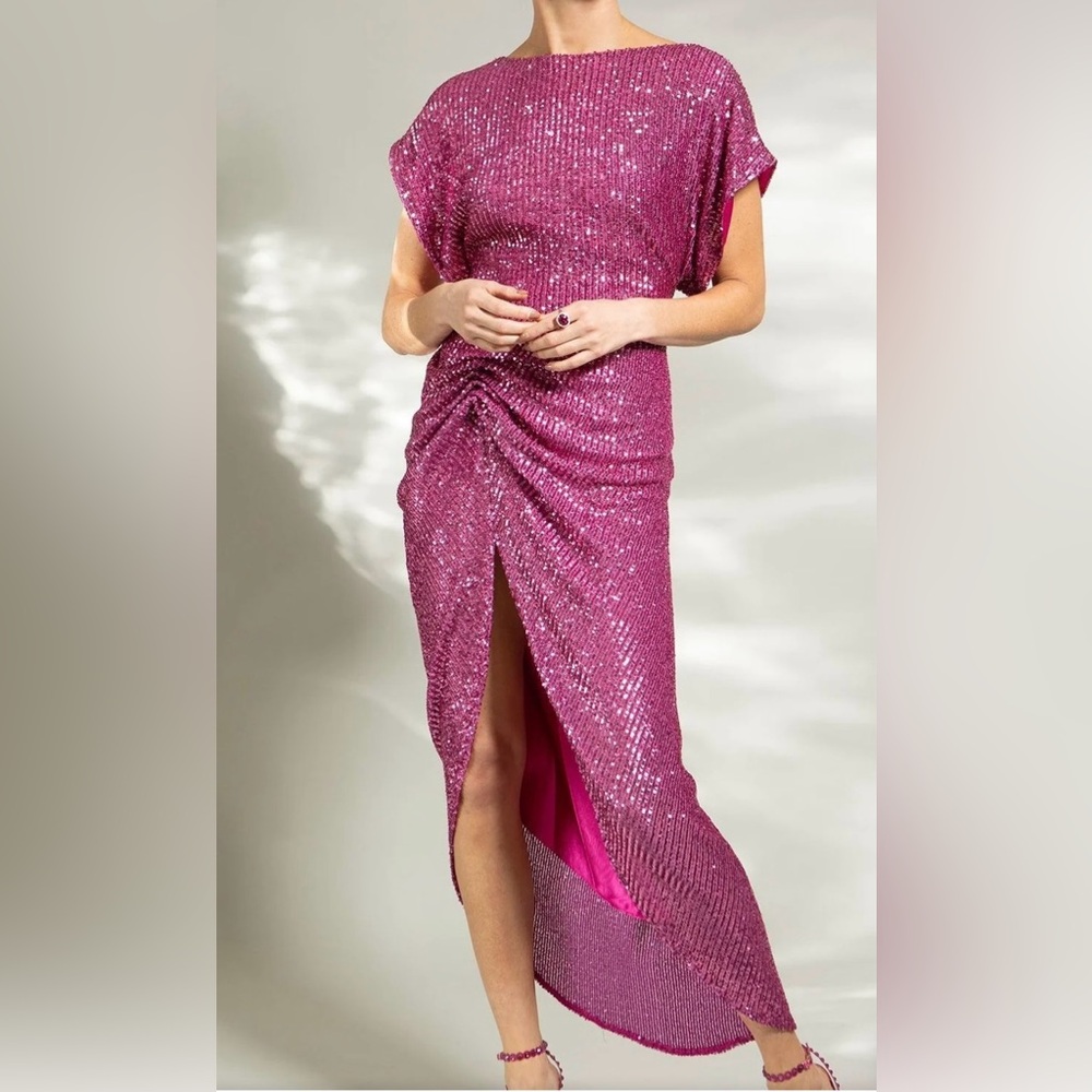 In The Mood For Love Sequin Bercot Dress in Pompadour Pink ITMFL LARGE Festive